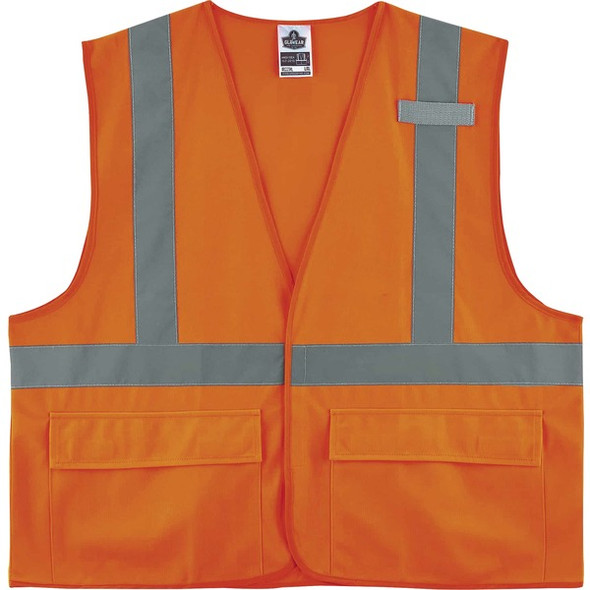 GloWear 8225HL Type R Class 2 Standard Solid Vest - 4-Xtra Large/5-Xtra Large Size - Hook & Loop Closure - Fabric, Polyester - Orange - Pocket, Mic Tab, Reflective - 1 Each
