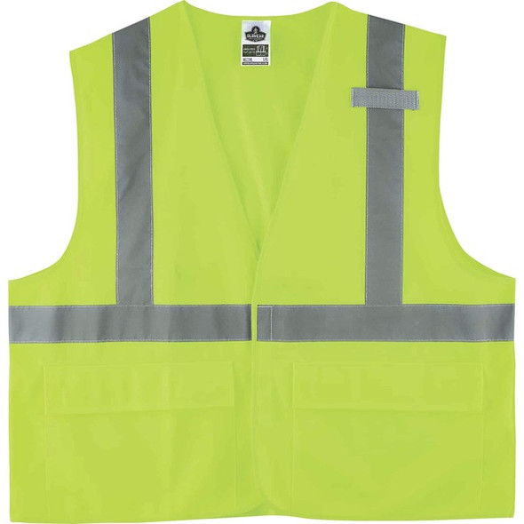 GloWear 8225HL Type R Class 2 Standard Solid Vest - Small/Medium Size - Hook & Loop Closure - Fabric, Polyester - Lime - Pocket, Mic Tab, Reflective - 1 Each