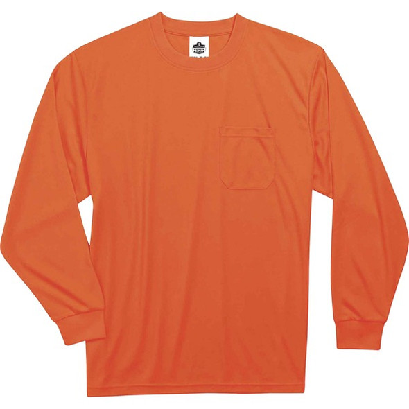 GloWear 8091 Non-Certified Long Sleeve T-Shirt - Extra Large (XL) Size - Polyester - Orange