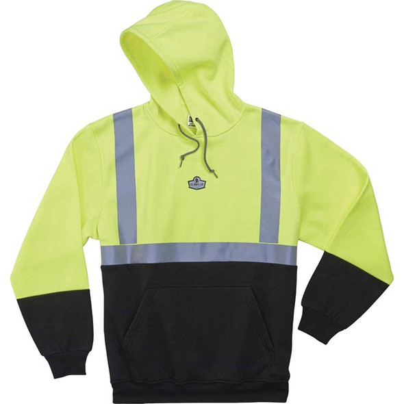 GloWear 8293 Type R Class 2 Front Hooded Sweatshirt - Small (S) Size Hood Collar - Black, Lime - Polar Fleece