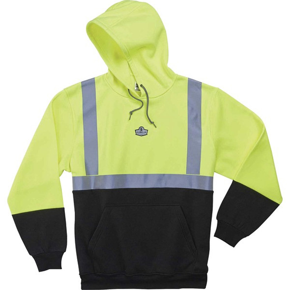 GloWear 8293 Type R Class 2 Front Hooded Sweatshirt - 5-Xtra Large Size Hood Collar - Black, Lime - Polar Fleece