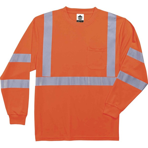 GloWear 8391 Type R Class 3 Long Sleeve T-Shirt - Medium Size - Polyester - Orange - Breathable, Moisture Resistant, UV Resistant, Reflective, Heat Resistant, Chest Pocket - 1 Each
