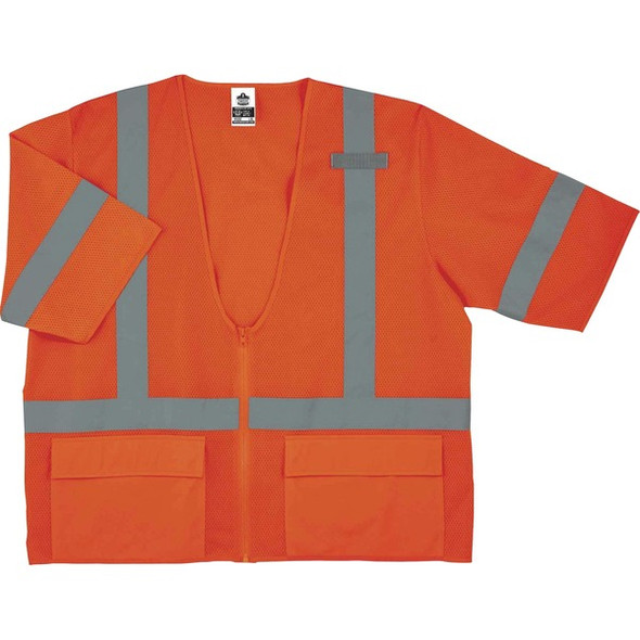 GloWear 8320Z Type R Class 3 Standard Vest - Small/Medium Size - Zipper Closure - Polyester Mesh - Orange - Pocket, Mic Tab, Reflective - 1 Each