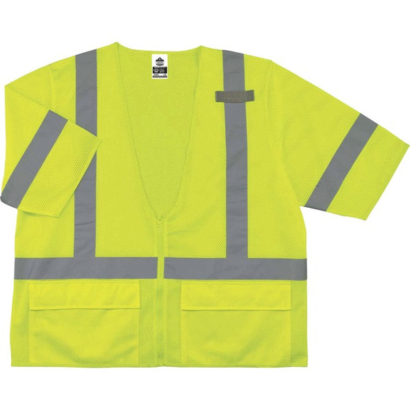 GloWear 8320Z Type R Class 3 Standard Vest - Large/Extra Large Size - Zipper Closure - Polyester Mesh - Lime - Pocket, Mic Tab, Reflective - 1 Each