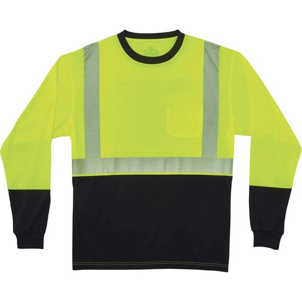 GloWear 8281BK Type R Class 2 Front Long Sleeve T-Shirt - Medium Size - Polyester - Lime, Black