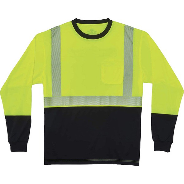 GloWear 8281BK Type R Class 2 Front Long Sleeve T-Shirt - 3XL Size - Polyester - Lime, Black