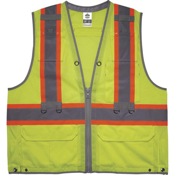 GloWear 8231TV Hi-Vis Tool Tethering Safety Vest - Type R Class 2 - Recommended for: Construction, Utility, Oil & Gas, Telecommunication, Power Generation - 2-Xtra Large/3-Xtra Large Size - Lime - Chest Pocket, Retractable Pocket - 1 Each