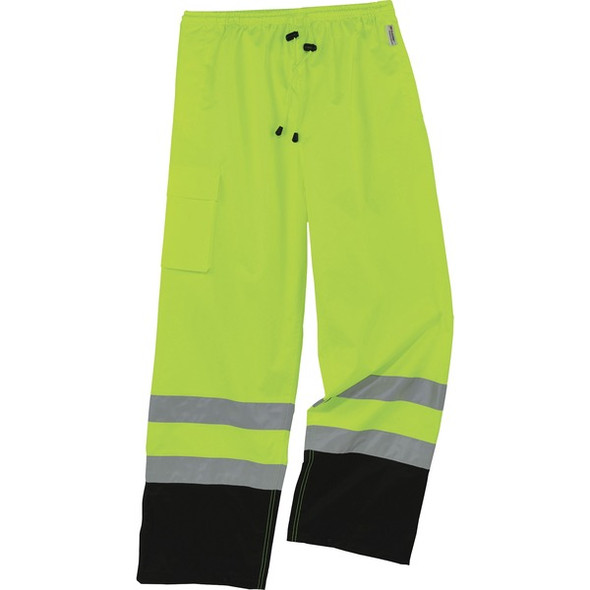 GloWear 8915BK Class E Bottom Rain Pants - For Rain Protection - Medium (M) Size - Lime - 300D Oxford Polyester, Polyurethane, Polyester Mesh