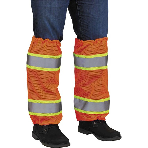 GloWear 8009 Class E Two-Tone Mesh Leg Gaiters - Drawstring Closure Closure - Orange - Breathable, Reflective Strip - 12 / Carton