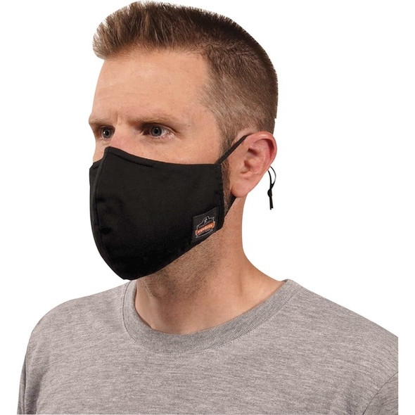 Skullerz 8800 Contoured Face Cover Mask 3-Pack - Small/Medium Size - Cotton Twill, Polyester - Black - Breathable, Adjustable Nose Clip, Adjustable Ear Loop, Anti-odor, Antimicrobial, Machine Washable, Quick Drying - 120 / Pack