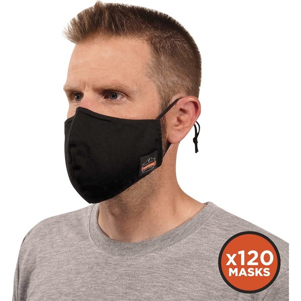 Skullerz 8800-Case Contoured Face Cover Mask - Large/Extra Large Size - Black - Breathable, Adjustable Nose Clip, Adjustable Ear Loop, Anti-odor, Antimicrobial, Machine Washable, Quick Drying - 120 / Carton