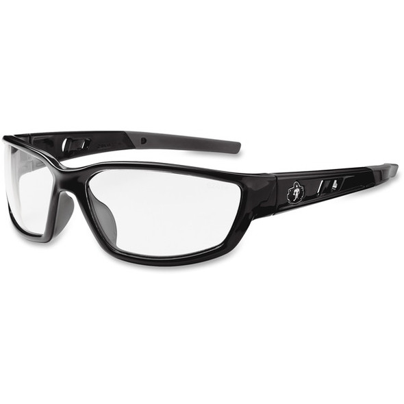 Ergodyne Kvasir Clear Lens Safety Glasses - Medium Size - Ultraviolet Protection - Black - Durable, Flexible, Non-slip, Scratch Resistant, Perspiration Resistant, Lightweight, Comfortable - 1 Each