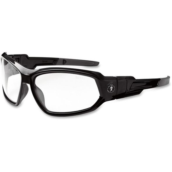 Ergodyne Skullerz Loki Clear Lens Safety Glasses - Ultraviolet Protection - Black Frame - Durable, Flexible, Scratch Resistant, Anti-fog, Non-slip, Perspiration Resistant, Convertible, Comfortable, Elastic Strap - 1 Each