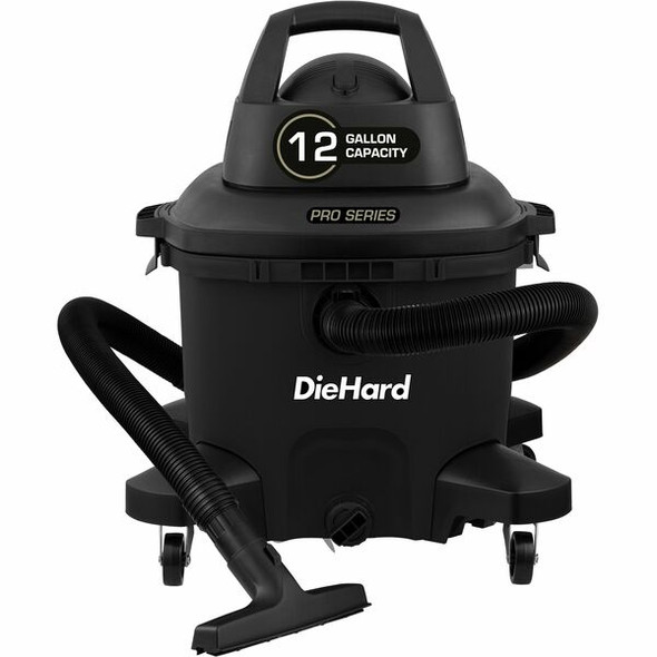DieHard 12-Gallon 6 HP Pro Series Wet/Dry Vacuum - 4474.20 W Motor - 12 gal - Wand, Filter, Crevice Tool, Pick-up Tool, Floor Tool - Wet Surface, Dry Surface - 20 ft Cable Length - 84" Hose Length - Rich Black