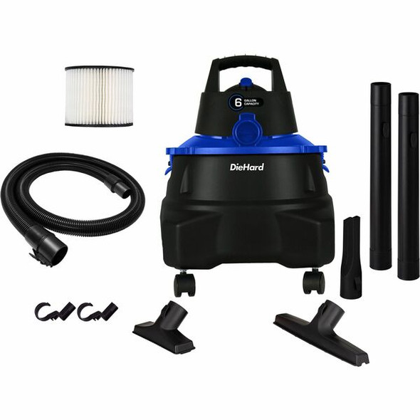 DieHard 6-Gallon 4.5 HP Wet/Dry Vacuum - 3355.65 W Motor - 6 gal - Wand, Filter, Crevice Tool, Pick-up Tool, Floor Tool - Wet Surface, Dry Surface - 10 ft Cable Length - 84" Hose Length - Rich Black