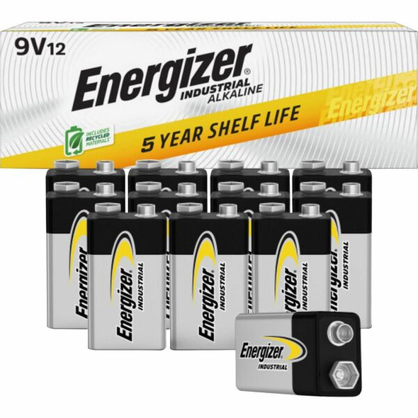 Energizer 9-Volt Industrial Alkaline Batteries, 12-Pack - For Multipurpose - 9V - 9 V DC - 6 / Carton