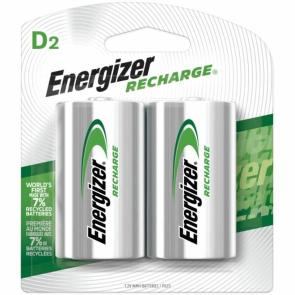 Energizer Recharge Universal Rechargeable D Batteries, 2 Pack - For Multipurpose - Battery Rechargeable - D - 2200 mAh - Nickel Metal Hydride (NiMH) - 2 / Pack