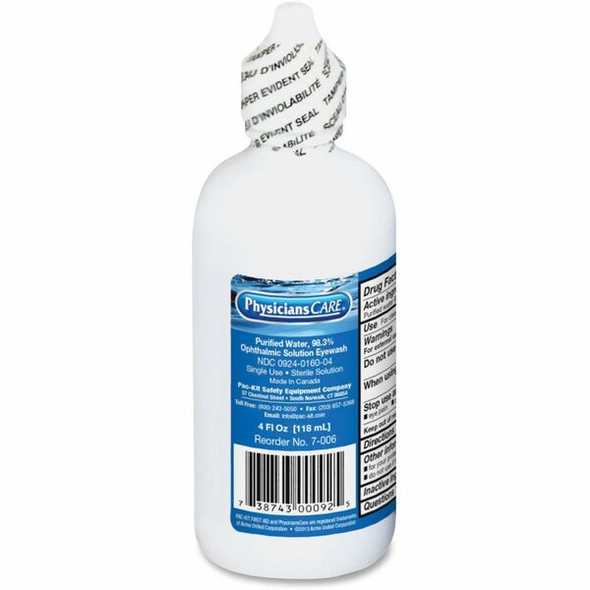 PhysiciansCare Eye Wash - 4 fl oz - Sterile - For Eye irrigation, Eye Burning - 48 / Carton