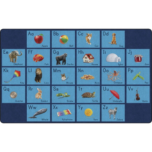 Flagship Carpets See My Alphabet Classroom Rug - Floor Rug - 12 ft Length x 93" Width x 0.50" Thickness - Rectangle - Blue - Yarn