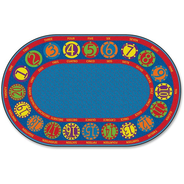 Flagship Carpets Number Circles Bilingual Rug - 99.96" Length x 72" Width - Circle - Multicolor - Nylon