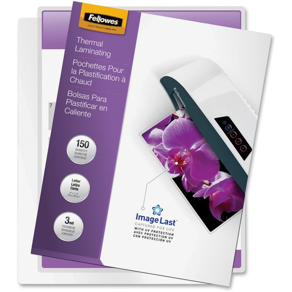Fellowes ImageLast Jam-Free Premium Thermal Laminating Pouches - Sheet Size Supported: Letter - Laminating Pouch/Sheet Size: 9" Width x 3 mil Thickness - for Document - Durable, UV Resistant, Fade Resistant, Jam-free - Clear - 150 / Pack