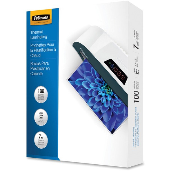 Fellowes Letter-Size Glossy Laminating Pouches - Sheet Size Supported: Letter - Laminating Pouch/Sheet Size: 9" Width x 7 mil Thickness - Type G - Glossy - for Document, Letter - Durable - Clear - 100 / Pack
