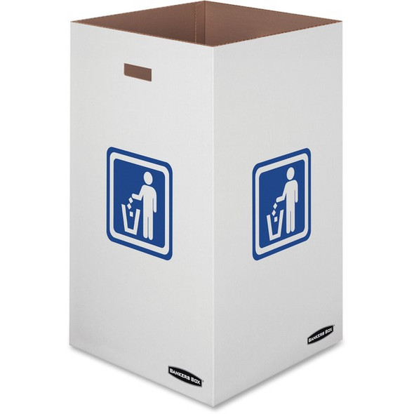 Bankers Box Waste & Recycling Bins - Internal Dimensions: 18" Width x 18" Depth x 30" Height - External Dimensions: 18.4" Width x 18.4" Depth x 30.4" Height - 42 gal - Corrugated Paper - White, Blue - Recycled - 10 / Carton