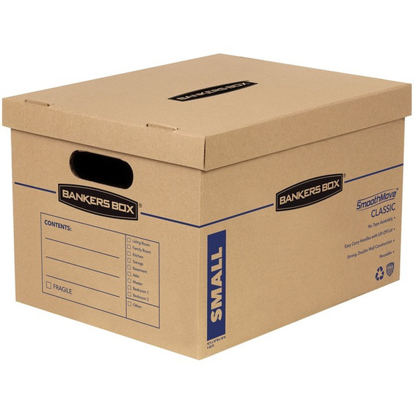 Bankers Box SmoothMove Classic Moving Boxes - Internal Dimensions: 12" Width x 15" Depth x 10" Height - External Dimensions: 12.5" Width x 16.3" Depth x 10.5" Height - Lift-off Closure - Corrugated Cardboard - Kraft - Recycled - 20 / Carton