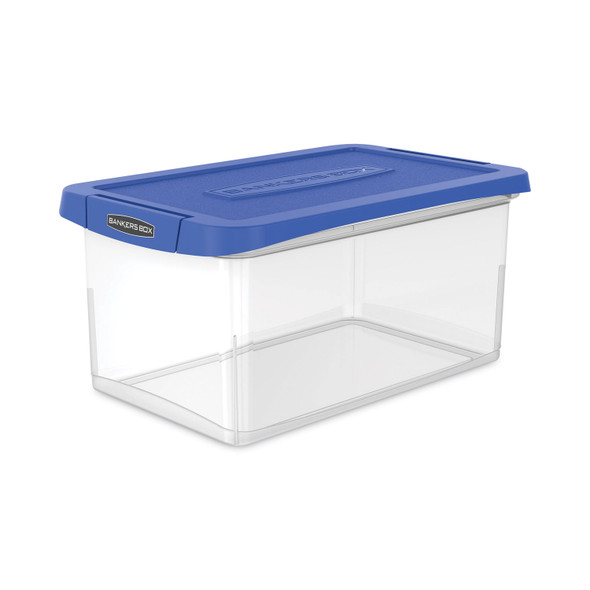 Latch Lid Storage Bin, 22.38" x 14.19" x 10.63", Clear/Blue