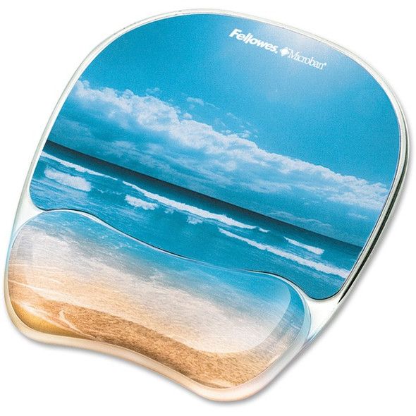 Fellowes Photo Gel Mouse Pad Wrist Rest with Microban&reg; - Sandy Beach - 9.25" x 7.88" x 0.88" Dimension - Multicolor - Rubber, Gel - Stain Resistant, Skid Proof - 1 Pack