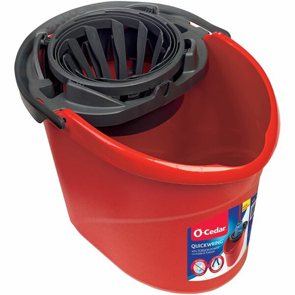 O-Cedar QuickWring Bucket - 10 quart - Handle, Wringer - Red, Gray - 1 Each