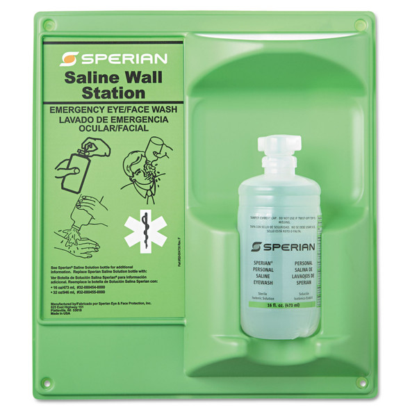 Saline Eye Wash Wall Station, 16 oz Bottle, 1 Bottle/Station