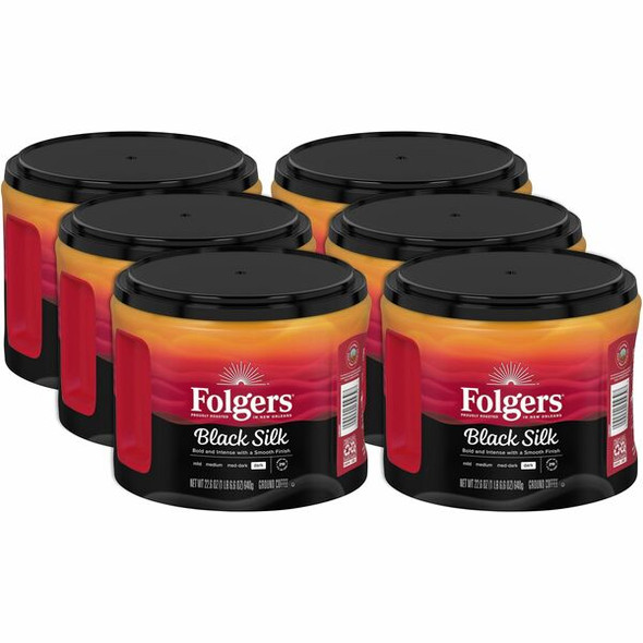 Folgers&reg; Ground Black Silk Dark Ground Coffee - Dark - 22.6 oz - 6 / Carton