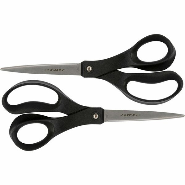 Fiskars Recycled All-purpose Scissors - Stainless Steel - Straight Tip - Black - 2 / Pack