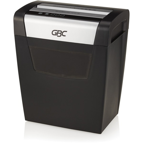 GBC ShredMaster PX10-06 Super Cross-Cut Paper Shredder - Non-continuous Shredder - Super Cross Cut - 10 Per Pass - for shredding Staples, Paper Clip - P-4 - 5.90 ft/min - 9" Throat - 6 Minute Run Time - 6 gal Wastebin Capacity - Black, Chrome