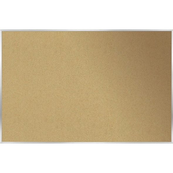 Ghent Natural Cork Bulletin Board with Aluminum Frame - 48" Height x 72" Width - Natural Cork, Fiberboard Surface - Self-healing, Laminated, Long Lasting, Rigid, Wear Resistant, Tear Resistant - Satin Aluminum Frame - 1 Each - TAA Compliant
