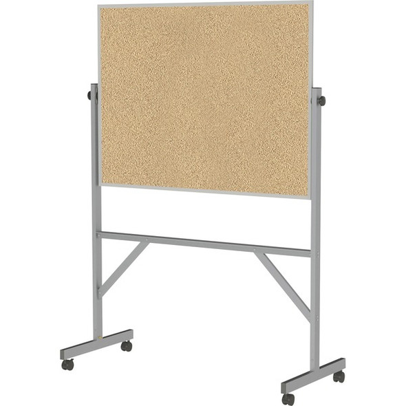 Ghent Bulletin Board - 36" Height x 48" Width - Natural Cork Surface - Durable, Reversible, Wheel, Caster, Portable, Lockable, Smooth, Accessory Tray, Mobility - Silver Aluminum Frame - 1 Each - 78.3" x 53.3" x 20"
