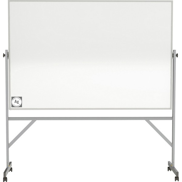 Ghent Hygienic Porcelain Mobile Whiteboard with Aluminum Frame - 72" (6 ft) Width x 48" (4 ft) Height - White Porcelain Surface - Aluminum Frame - Eraser Included - 1 Each
