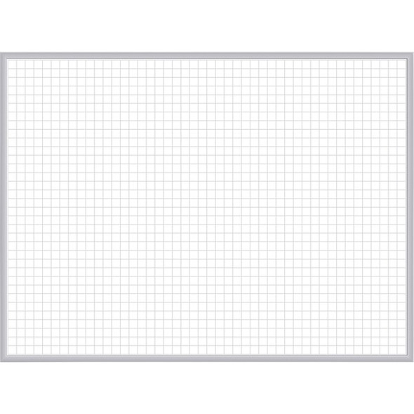 Ghent Grid Whiteboard - 96" (8 ft) Width x 48" (4 ft) Height - White Steel Surface - Satin Aluminum Frame - Rectangle - Horizontal - Magnetic - Grid Pattern, Stain Resistant, Ghost Resistant, Fade Resistant, Accessory Tray - 1 Each - TAA Compliant