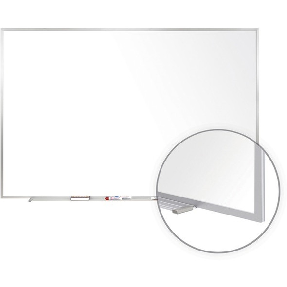 Ghent M1-48-4 Porcelain Magnetic Whiteboard with Aluminum Frame - 96" (8 ft) Width x 48" (4 ft) Height - Porcelain Enameled Steel Surface - Aluminum Frame - Magnetic - Stain Resistant, Dent Resistant, Scratch Resistant - 1 Each