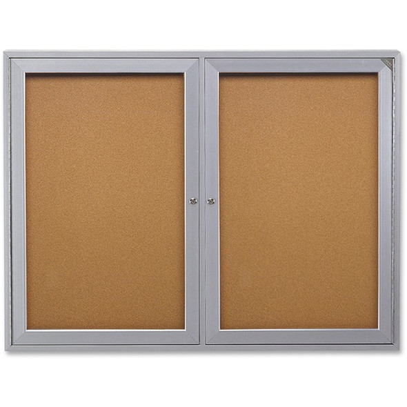 Ghent 2-Door Enclosed Indoor Bulletin Board - 48" Height x 36" Width - Cork Surface - Shatter Resistant - 1 Each