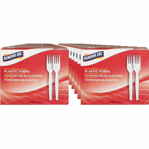 Genuine Joe Heavyweight White Plastic Forks - 100 / Box - 40/Carton - Disposable - White