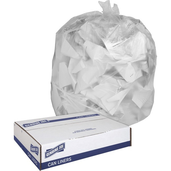Genuine Joe Clear Trash Can Liners - Medium Size - 30 gal Capacity - 30" Width x 36" Length - 0.60 mil (15 Micron) Thickness - Low Density - Clear - 250/Box