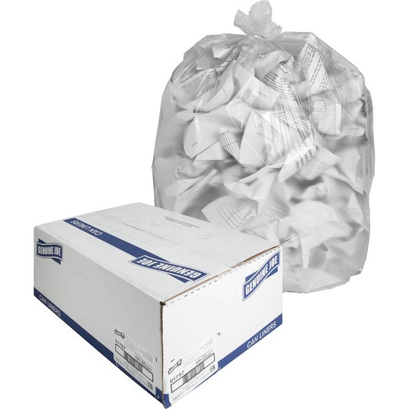 Genuine Joe High-Density Can Liners - Medium Size - 33 gal Capacity - 33" Width x 40" Length - 0.43 mil (11 Micron) Thickness - High Density - Clear - Resin - 20/Carton - 25 Per Roll - Office Waste, Industrial Trash