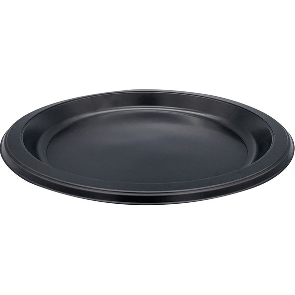 Genuine Joe 9" Round Plastic Plates - Disposable - Black - Plastic Body - 125 / Pack