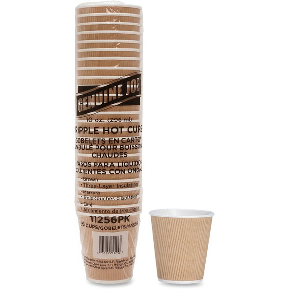 Genuine Joe 10 oz Rippled Hot Cups - 25 / Pack - Brown - Beverage, Hot Drink