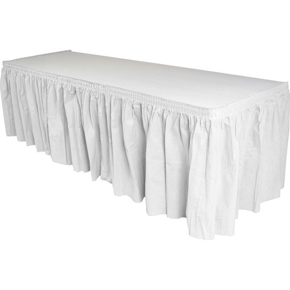 Genuine Joe Nonwoven Table Skirts - 14 ft Length x 29" Width - Adhesive Backing - Polyester - White - 1 Each