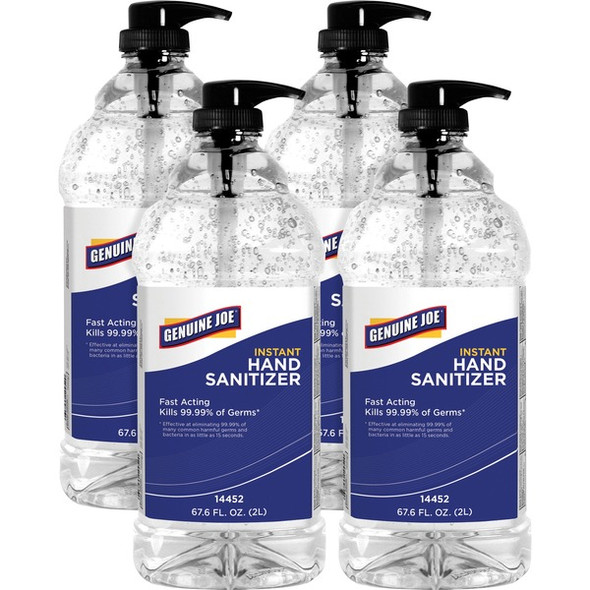 Genuine Joe Hand Sanitizer - Fresh Citrus Scent - 67.6 fl oz (1999.2 mL) - Kill Germs, Bacteria Remover - Hand - Moisturizing - Clear - Hygienic, Fast Acting, Non-drying - 4 / Carton