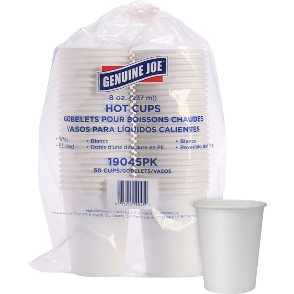 Genuine Joe 8 oz Disposable Hot Cups - 50.0 / Pack - 5 / Bundle - White - Polyurethane - Hot Drink, Hot Drink, Beverage