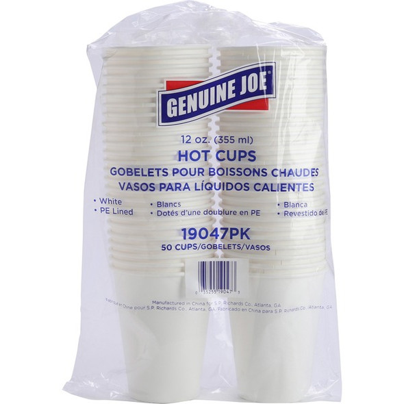 Genuine Joe 12 oz Disposable Hot Cups - 50.0 / Pack - 20 / Carton - White - Polyurethane - Hot Drink, Beverage